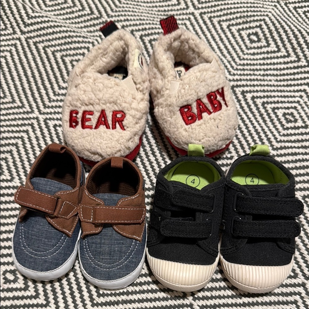 Bear Baby Cozy Slippers and Kids Sneakers Set